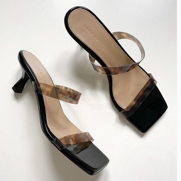 Dear Frances Rain Sandal Leopard Tortoishell Two Strap Mules Kitten Heels Size 3 - Picture 2 of 13